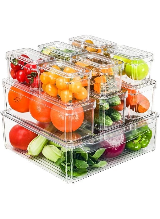 ايست من نون مجموعة منظمات ثلاجة تتكون من ١٠ صناديق بلاستيكية شفافة لتخزين الطعام مع أغطية - منظمات متعددة الأغراض للمطبخ والمخزن والثلاجة والمنزل - Image 1